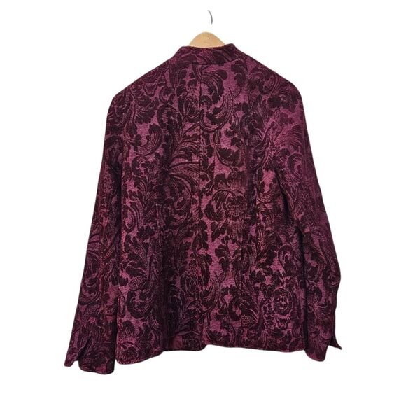 Coldwater Creek Maroon Floral Paisley Tapestry Short Jacket Blazer Womens Large - Picture 2 of 8